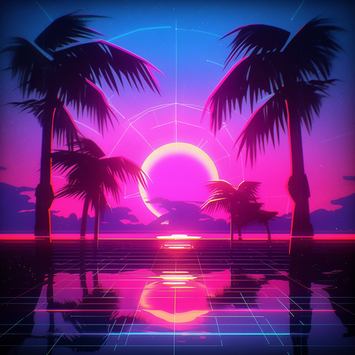 Retro-inspired digital artwork with vibrant colors and dynamic patterns.