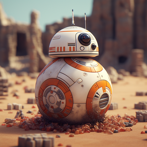 BB-8 Lego Star Wars character with a vibrant color scheme and detailed design.