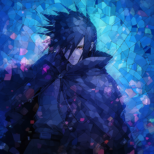 Sasuke Uchiha wearing armor in a glass mosaic style.