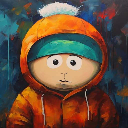 Colorful oil painting of Eric Cartman from South Park