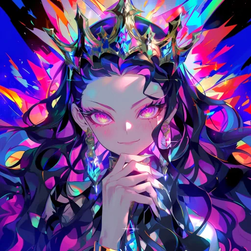 Colorful artistic representation of a queen avatar with a radiant crown for profile photo.