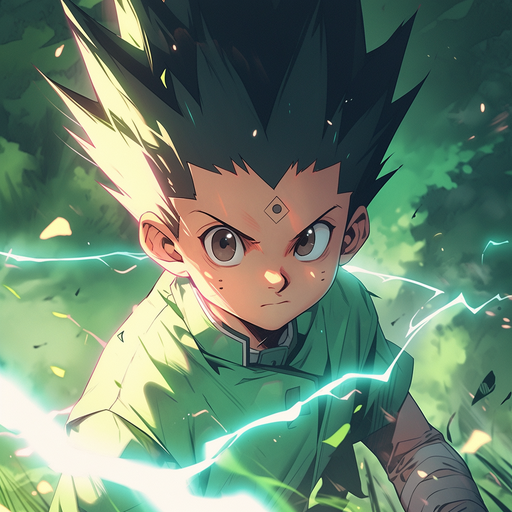 Gon, a character from the anime series, stands confidently in this digital portrait.