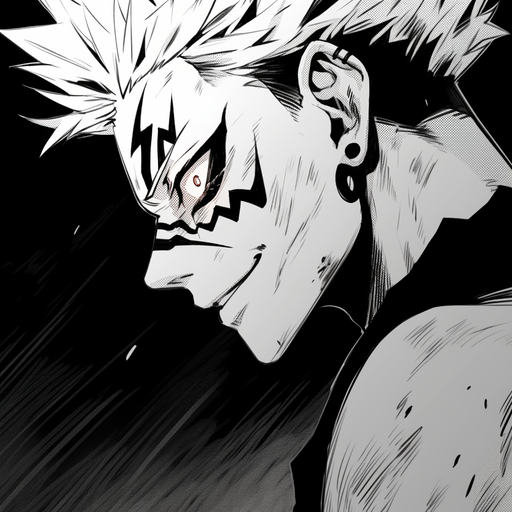 Sukuna, a Jujutsu Kaisen character, in a manga-style black and white portrait.