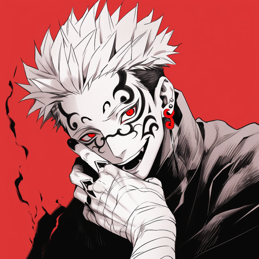 Sukuna, powerful manga character with black and white art style from Jujutsu Kaisen.