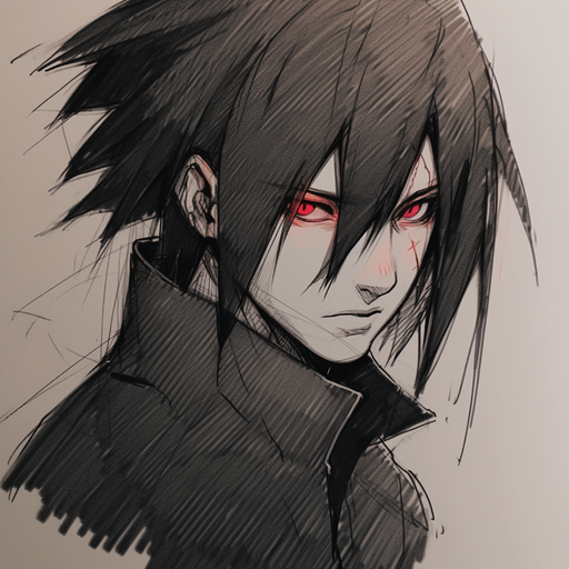Sasuke Uchiha in a charcoal sketch style anime profile picture (PFP).