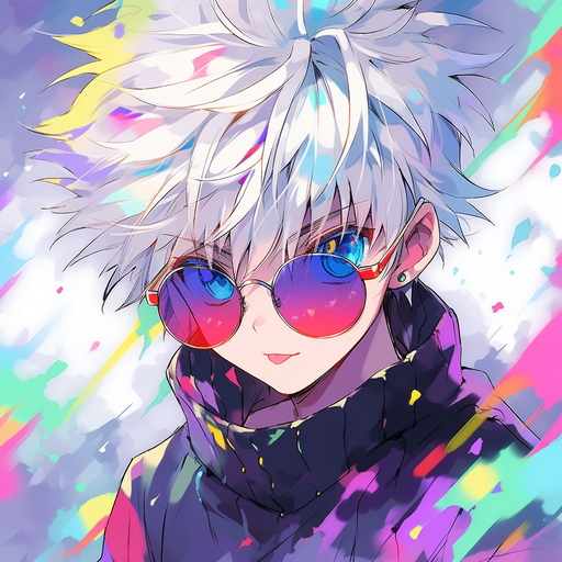 Killua wearing sunglasses with a cool, confident expression.
