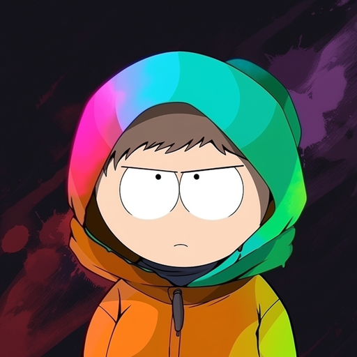 Colorful cartoon character from South Park with a comical expression.