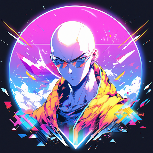 Retro-style Saitama profile picture with vibrant colors, inspired by retrowave aesthetics.