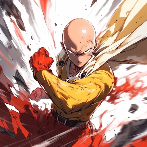 Saitama in action, throwing a lightning-fast punch.
