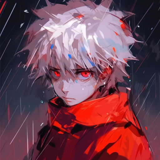 Portrayal of a vibrant and bold Killua profile picture with intensified red hues.