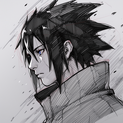 Sasuke Uchiha in a charcoal sketch style pfp with an anime aesthetic.