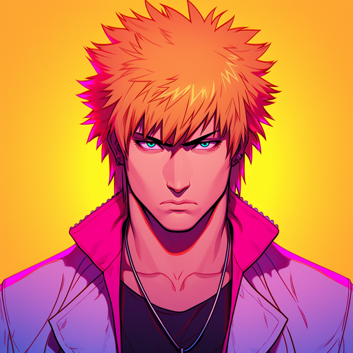 Ichigo Kurosaki, 80's-style anime avatar from Bleach.