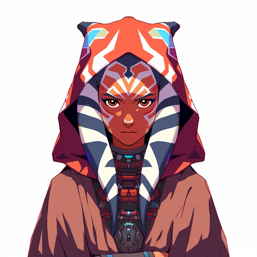 A pixel art portrait of Ahsoka Tano with vibrant colors.