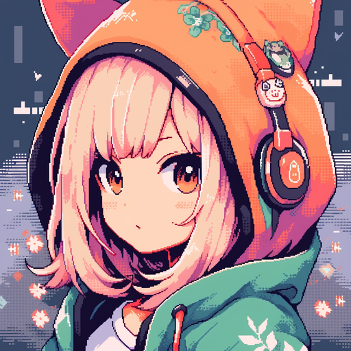 Anime girl with pixel art style.
