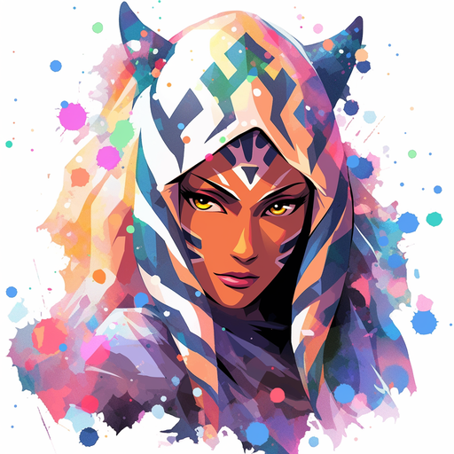 A colorful pop art-style portrait of Ahsoka Tano.