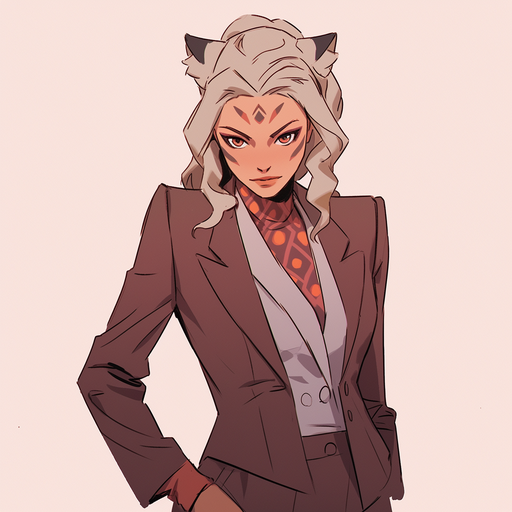 Business attire version of Ahsoka Tano from Star Wars, a character with blue and white features.