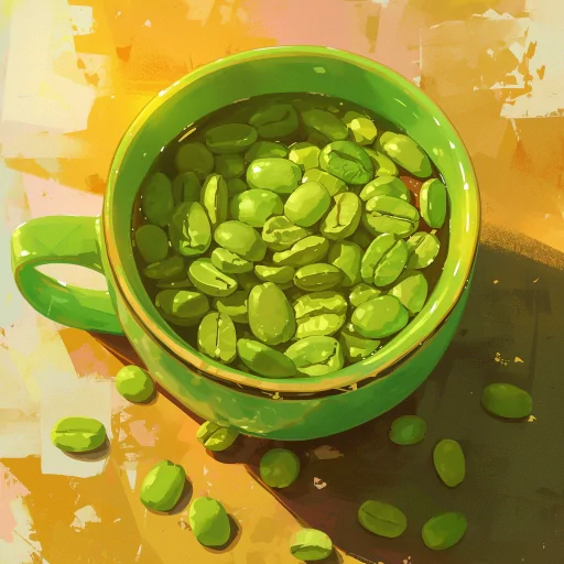 Illustration of a green cup filled with coffee beans for a creative profile picture.