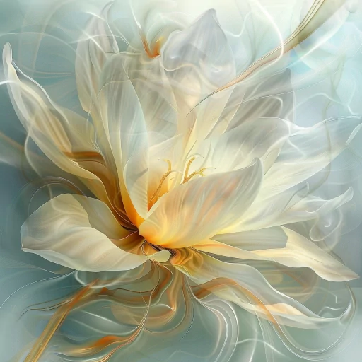 Abstract floral avatar featuring an artistic, swirling flower profile picture with warm golden hues against a soft blue background.