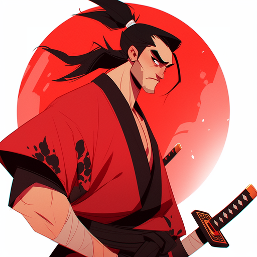 Samurai Jack, holding his sword, ready for action in a cartoon-styled profile picture.