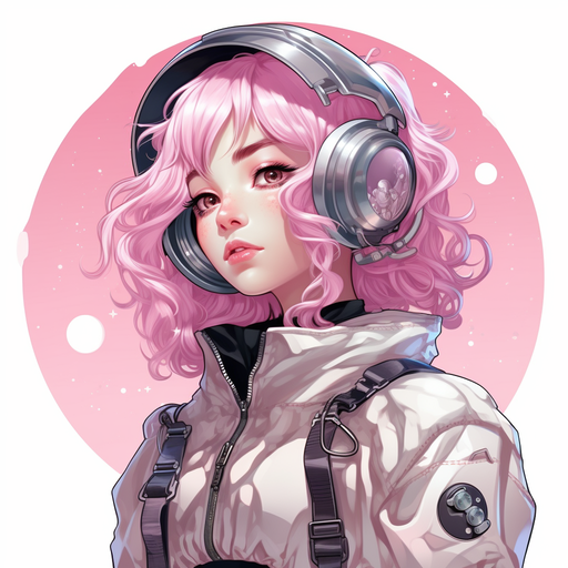 Y2k style astronaut girl wearing silver and pink clothes in a cartoon style.