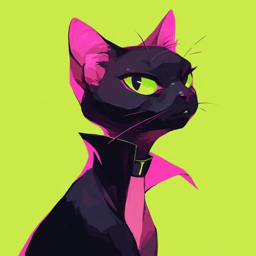 Stylized black cat avatar with a neon green background for profile photo.