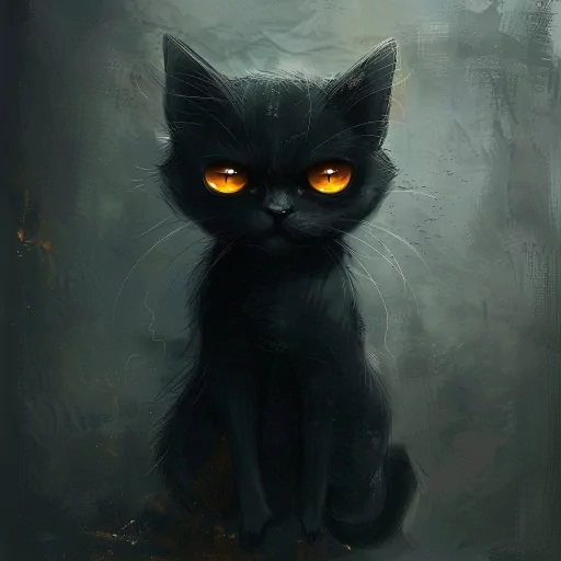 Mystical black cat avatar with intense orange eyes, ideal for a profile photo or PFP.