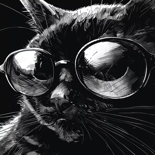 Stylish black cat avatar wearing oversized sunglasses for a cool profile photo.