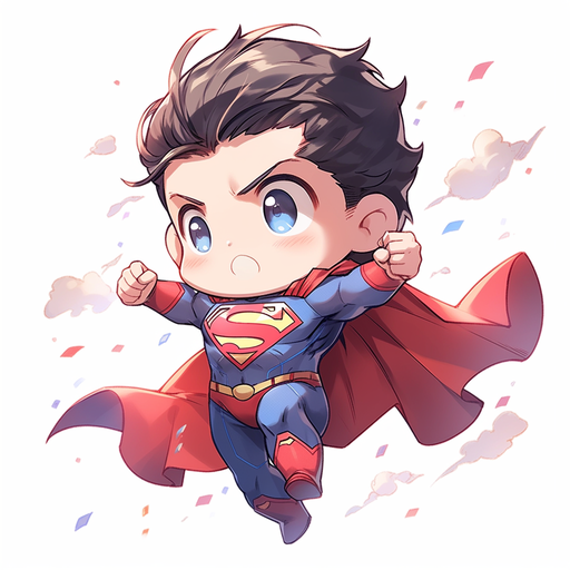Superman chibi anime character in colorful style.