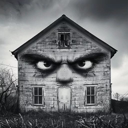 Creative house avatar with intense eyes for profile photo, showcasing a unique anthropomorphic building design.