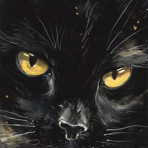 Close-up illustration of an intense black cat with striking yellow eyes, suitable for use as an avatar or profile picture.