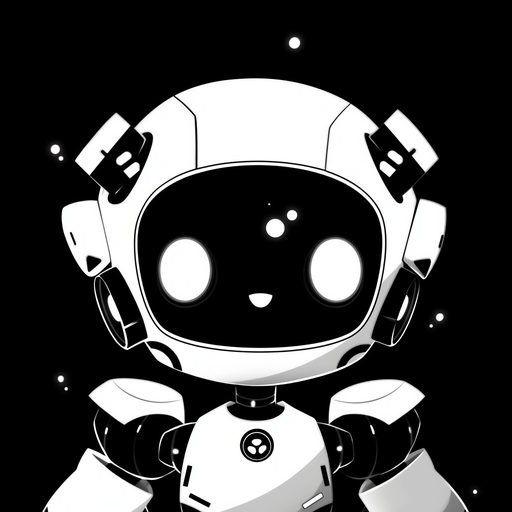 Monochrome robot with black and white colors on an amoled background.