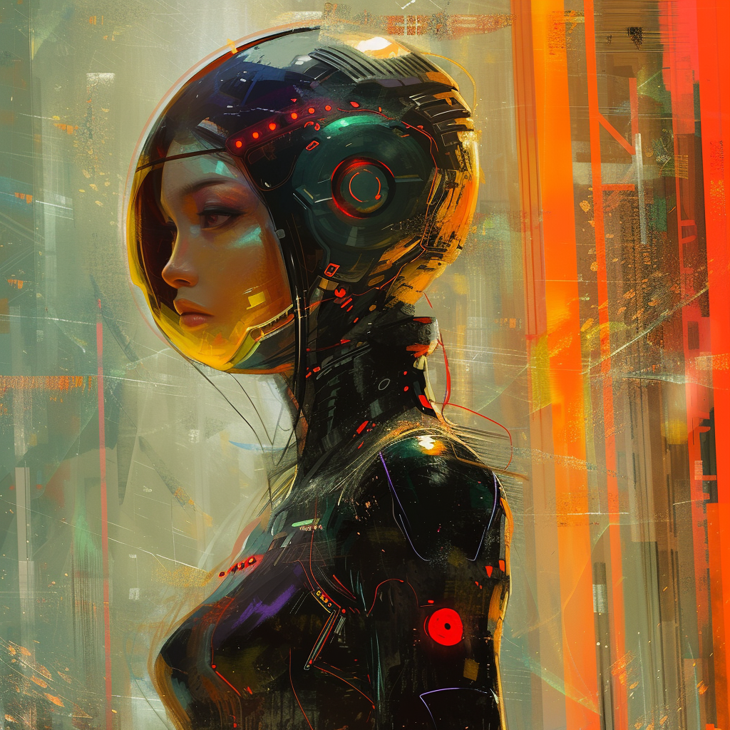 Sci-fi themed avatar featuring a futuristic female character with advanced cybernetic enhancements against an abstract background.