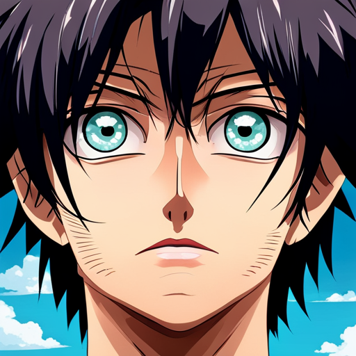 Depicts a melancholic anime character with a solemn expression.