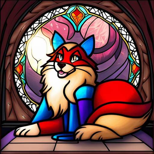 Colorful animal figure in stained glass style, featuring a furry character with vibrant patterns.