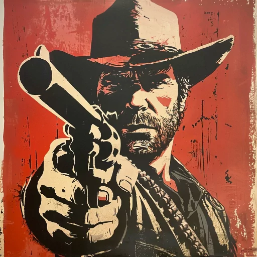 Stylized profile image of a cowboy character with a hat aiming a gun forward, evocative of classic Western themes, ideal for an avatar or profile picture.