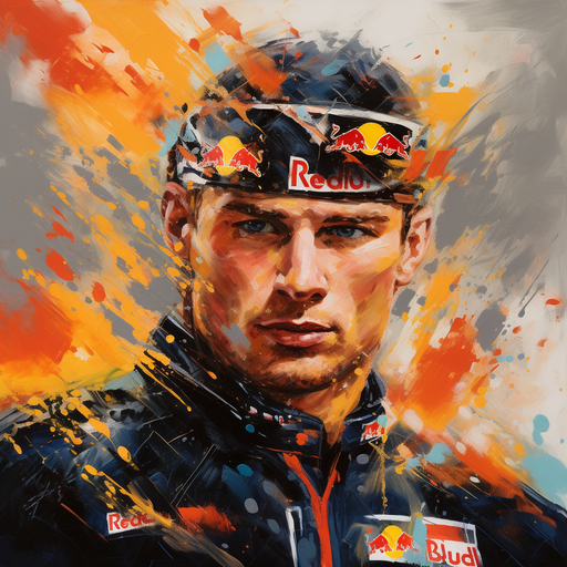 Max Verstappen, Dutch racing driver, wearing a helmet and looking determined.