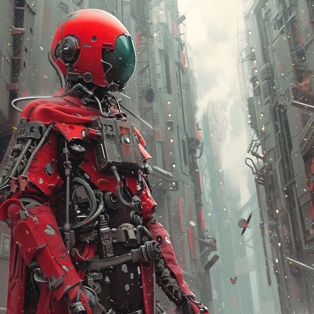 Sci-fi themed profile picture featuring a futuristic robot in a dystopian cityscape.