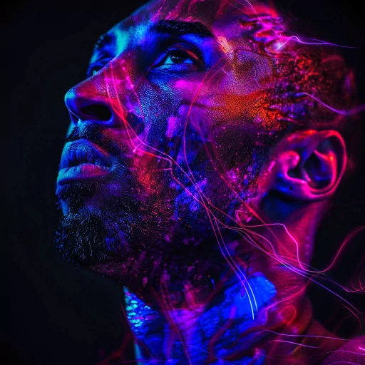 Alt Text: Stylized avatar of a basketball player with vibrant neon glow effects for a profile picture.