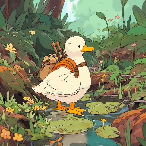 Whimsical duck portrait in Studio Ghibli style