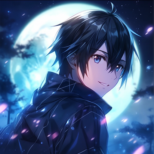 Kirito's smiling face against a moonlit background