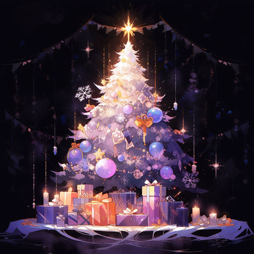 Festive anime pfp with Christmas decorations.