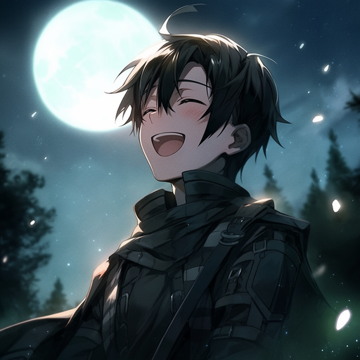 Smiling Kirito with moon background.