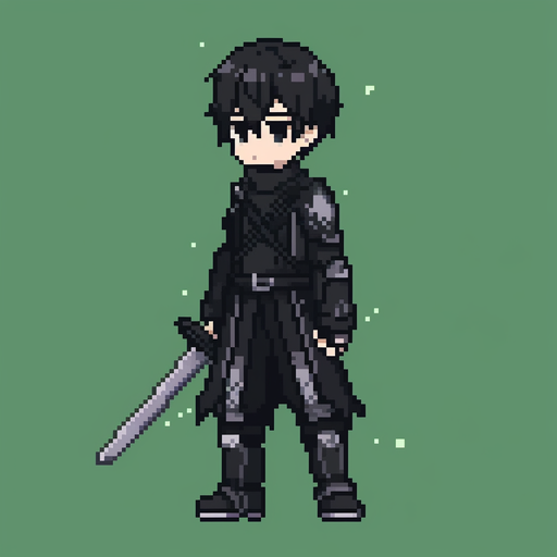 Kirito, a character from Sword Art Online, depicted in an 8-bit style profile picture.