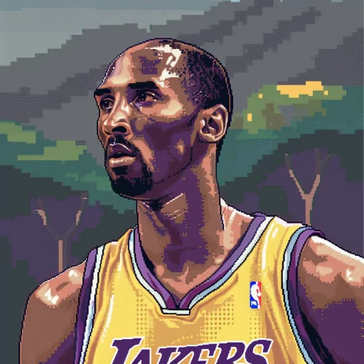 Pixel art avatar of a basketball player in Los Angeles Lakers jersey for profile photo.