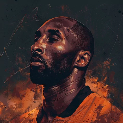 Artistic profile picture of a basketball player with an intense gaze, set against an abstract orange background.