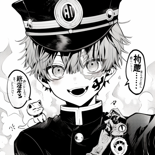 Hanako-kun, manga-style pfp with black and white illustration