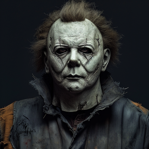 Michael Myers' iconic mask with a neutral expression