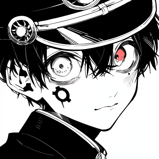 Hanako-kun manga-style portrait in black and white.