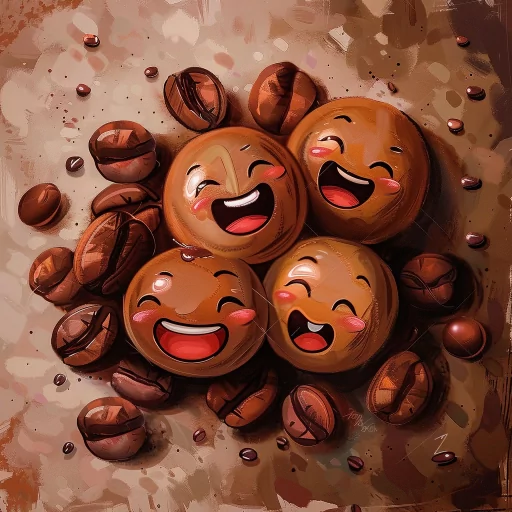 Animated coffee beans with smiling faces for a fun and unique profile picture.