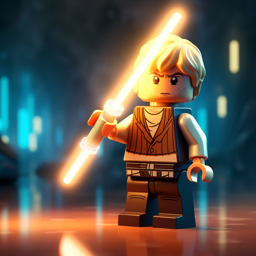 Luke Skywalker wielding a lightsaber in LEGO Star Wars.